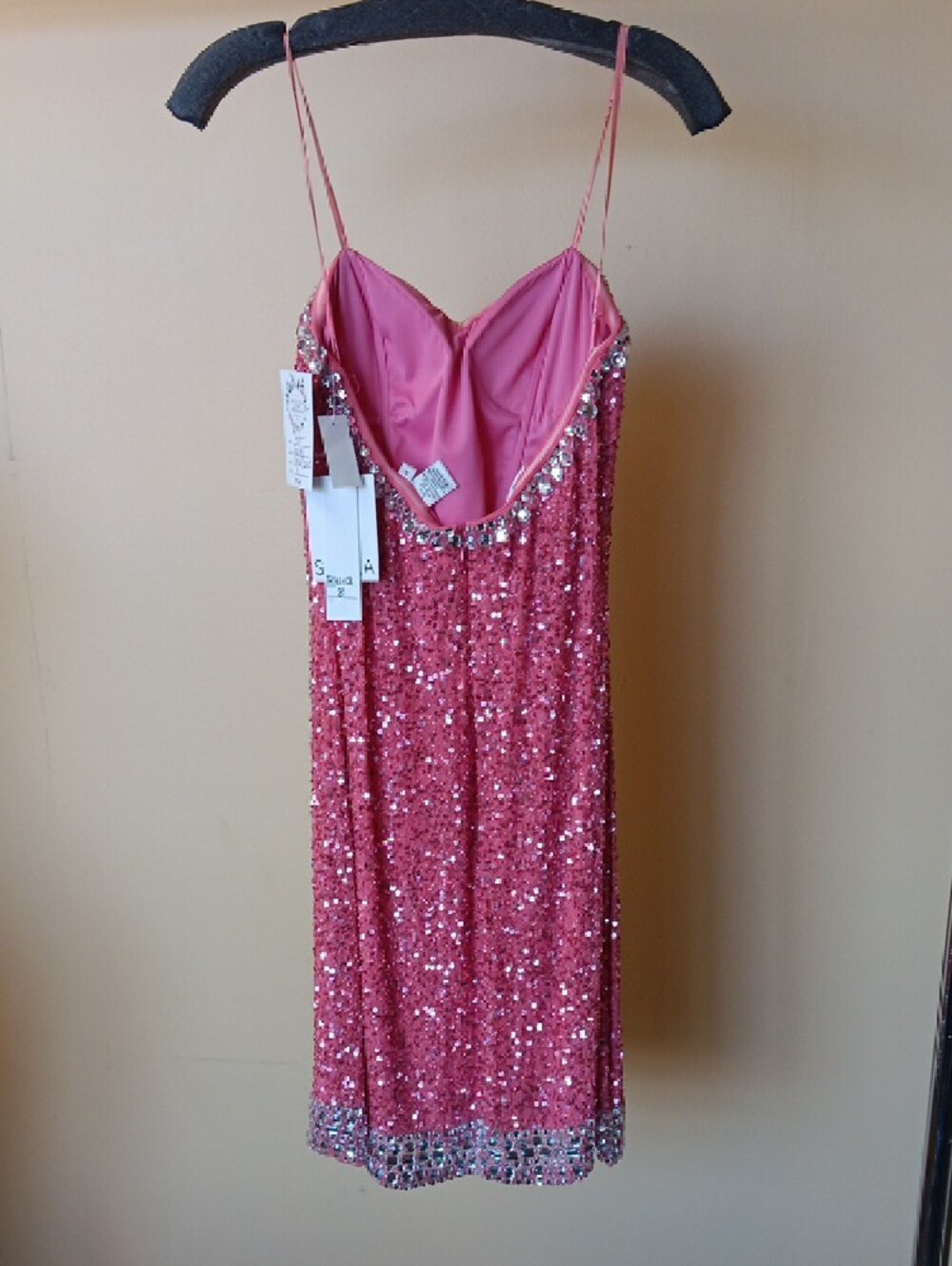Scala Pink Sequin Slip Dress with Jeweled Neckline, Vintage, Size 8, BEAUTIFUL - Picture 4 of 16